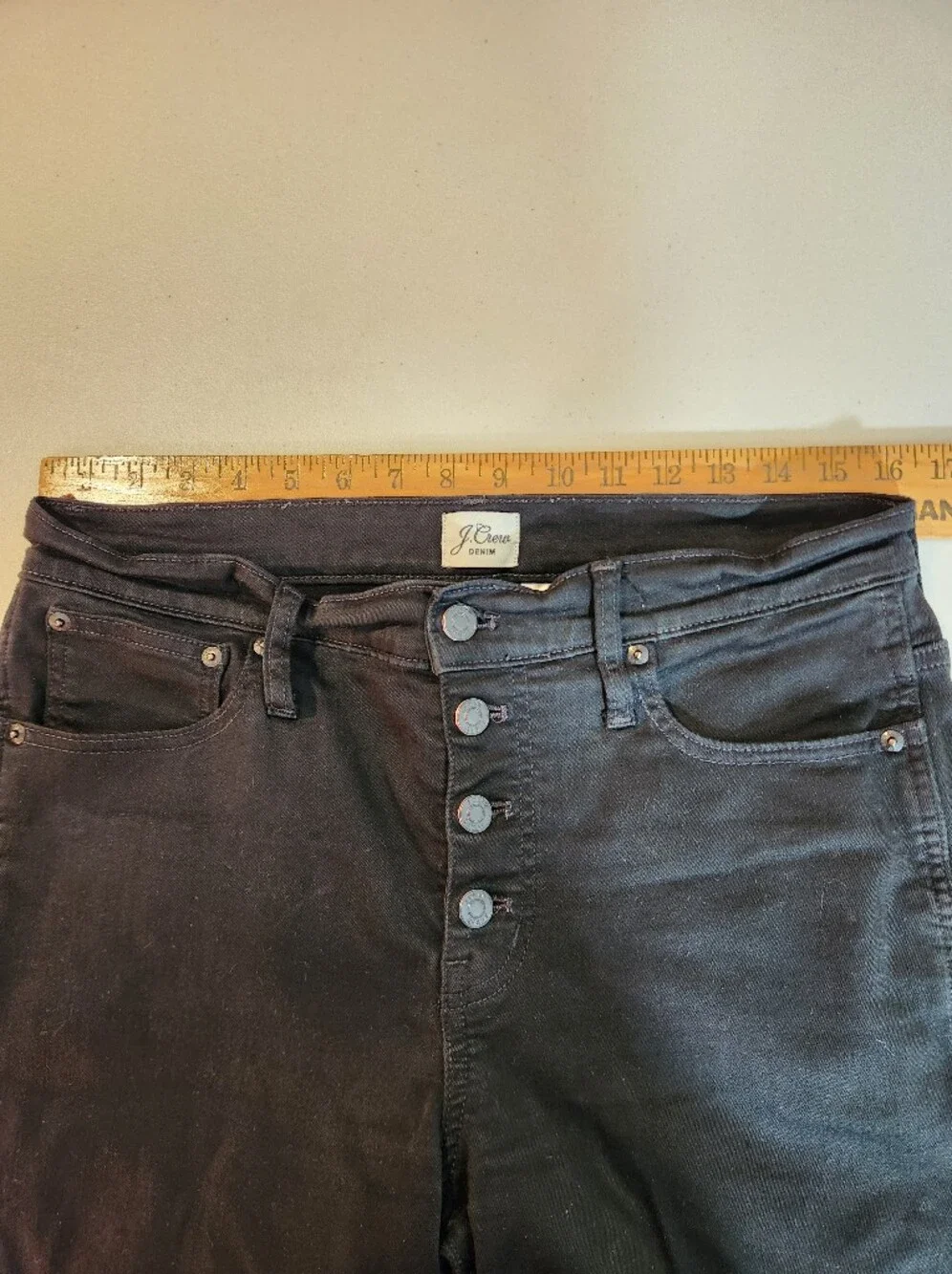 J Crew Vintage Straight High-Rise Black Denim Jeans Button-Fly Ankle Petite Leg